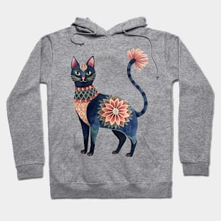 Blue Cat with flower pattern Hoodie